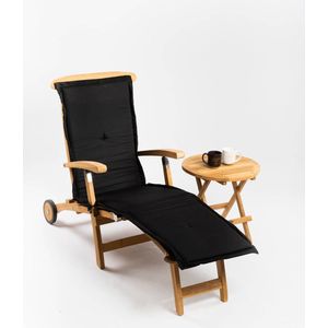 Teakea - Deckchair met wielen met Rondo tafeltje | Zwart Kussen