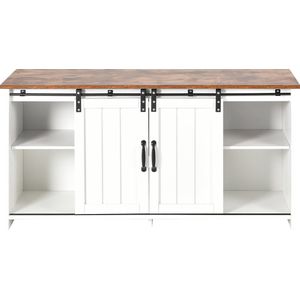 Merax TV-meubel - Dressoir - Keukenkast - Opbergkast - Kast met 2 Schuifdeuren - Verstelbare Planken - Industrieel Design - Wit met Bruin