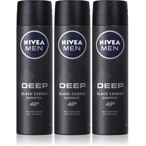 Nivea Men Deep Black Carbon Darkwood Antitranspirant Spray 3 x 150 ml (handige verpakking)