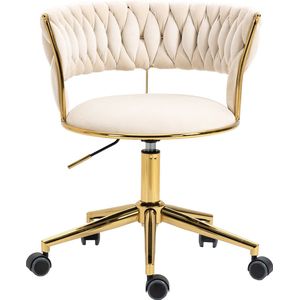 Merax Stoel op Wielen - Luxe Bureaustoel - Ergonomisch - Wieltjes - Draaibaar & Verstelbaar - Beige met Goud