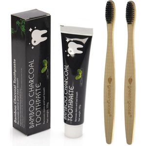 Houtskool Tandverzorgingspakket | 2 Bamboe Tandenborstels | Bamboo Actief Houtskool Tandpasta