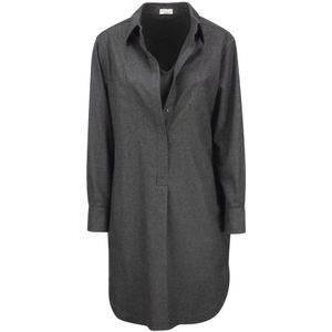 Brunello Cucinelli - Wollen Jurk - Grijs - Knoopsluiting - Dames