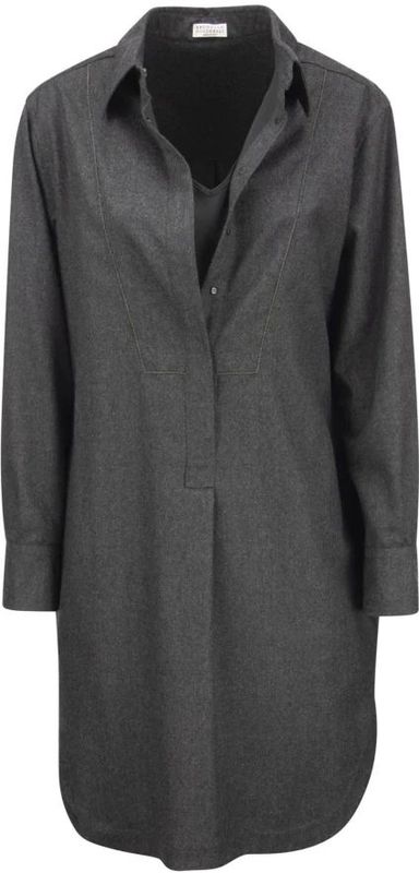 Brunello Cucinelli - Wollen Jurk - Grijs - Knoopsluiting - Dames