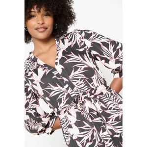 LOLALIZA - Midi Jurk - Grijs - V-hals - Driekwart Mouwen