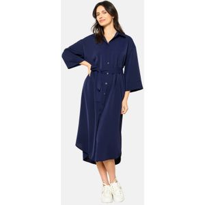LOLALIZA - Blousejurk - Donkerblauw - Driekwart Mouwen - Knoopsluiting