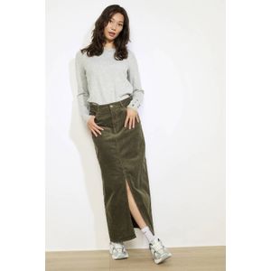 LOLALIZA - Corduroy Midi Rok - Donkergroen