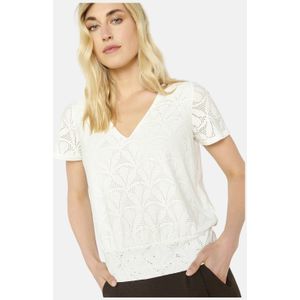 LOLALIZA - Top - Ecru - Korte Mouwen - V-hals - Gehaakte Details