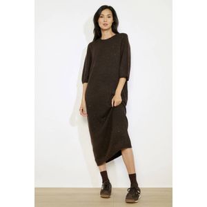 LOLALIZA - Midi Jurk - Donkerbruin - Met Pailletten