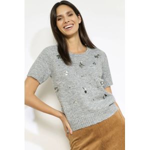 LOLALIZA - Pullover - Grijs - Met Wol - Korte Mouwen - Ronde Hals