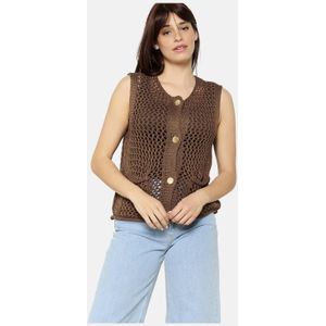 LOLALIZA - Gilet - Donkerbruin - Crochet