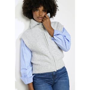 LOLALIZA - Gebreid Vest - Lichtgrijs - Mouwloos - Met Opstaande Kraag