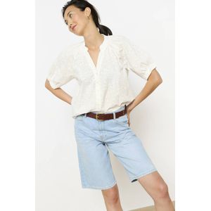 LOLALIZA - Blouse - Wit - Katoen - Korte Mouwen - Broderie