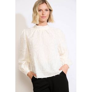 LOLALIZA - Blousetop - Ecru - Lange Mouwen - Opstaande Kraag