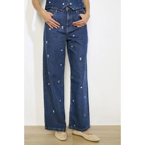 LOLALIZA - High Waist Wide Leg Jeans - Donkerblauw - Denim