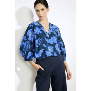 LOLALIZA - Top - Donkerblauw - Driekwart Mouwen - Button Down Kraag