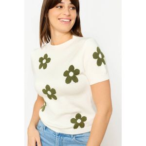 LOLALIZA - Top - Ecru - Dames - Korte Mouwen - Ronde Hals
