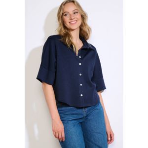 LOLALIZA - Blouse - Donkerblauw - Knoopsluiting - Driekwart Mouwen