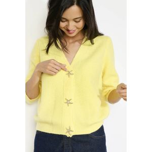 LOLALIZA - Cardigan - Geel - Korte Mouwen - V-hals met Knoopsluiting
