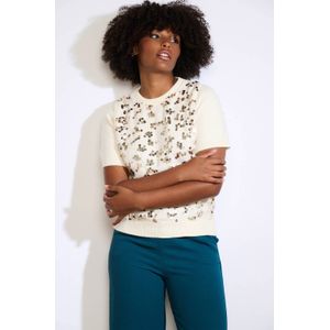 LOLALIZA - Fijn Gebreide Top - Ecru - Korte Mouwen