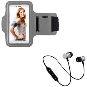 Sportset voor iPhone 11 smartphone (Bluetooth koptelefoon + manchetten) lopen T6 (zilver)