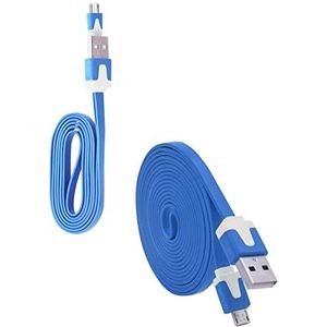 Oplader voor Wiko Y80 micro-USB smartphone (3 m + Noodle kabel 1 m) Android, blauw