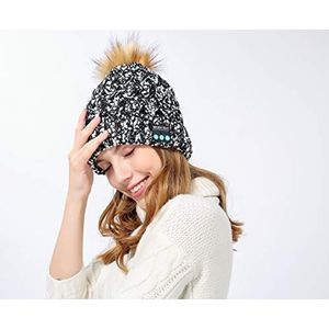 Bluetooth muts met pompon voor Samsung Galaxy J4+ smartphone met geïntegreerde hoofdtelefoons, verstelbaar, universele toetsen, voor de winter (grijs)