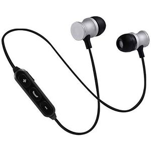 Bluetooth-hoofdtelefoon, metaal, voor Motorola One Actie, draadloos, afstandsbediening, handsfree-functie, in-ear hoofdtelefoon, universeel (zilver)