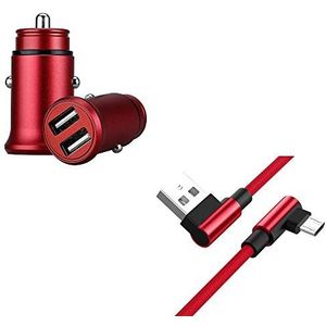 Pak voor Samsung Galaxy A10 smartphone, micro-USB, 90 snellaadkabel + mini-sigarettenaansteker, rood