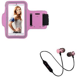 Sportset voor Blackberry KEY2 Le Smartphone (Bluetooth hoofdtelefoon metaal + armband) Hardlopen T6 (roze)