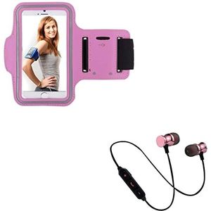 Sportset voor Samsung Galaxy A10 Smartphone (Bluetooth hoofdtelefoon metaal + armband) Hardlopen T6 (roze)