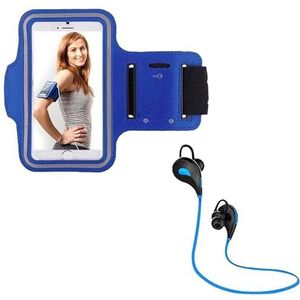 Sportset voor iPhone 11 Pro Smartphone (Bluetooth Sport-koptelefoon + manchetten) lopen T5 (blauw)