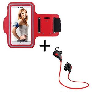 Sportset voor Xiaomi Mi 8 Pro Smartphone hoofdtelefoon Bluetooth Sport armband lopen T7 (rood)
