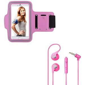 Sportset voor Samsung Galaxy Fold Smartphone (sportarmband + platte hoofdtelefoon met microfoon) lopen T8 (roze)