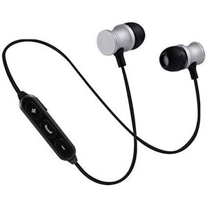 Bluetooth koptelefoon van metaal voor Wiko Y60 Smartphone, draadloos, afstandsbediening, handsfree, in-ear koptelefoon, zilverkleurig