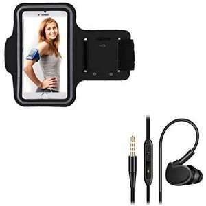 Sportpakket voor WIKO View 3 Pro Smartphone (sportarmband + in-ear sporthoofdtelefoon met microfoon) Running T8 (zwart)