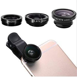 3-in-1 lens voor Xiaomi Redmi Note 6A Smartphone Universal Macro Visoog Groothoek metalen tas demonteerbaar