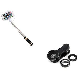 Fotoset voor Alcatel 1 x 2019 smartphone (mini-selfiestick + lensklem 3-in-1) Android iOS-knop