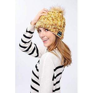 Bluetooth muts met pompon voor Sony Xperia L3 smartphone met geïntegreerde hoofdtelefoons, verstelbaar, voor de winter (goudkleurig)