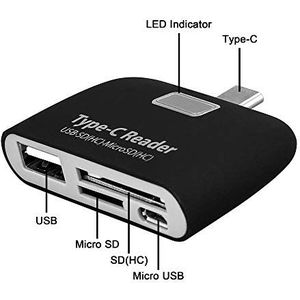 Kaartlezer voor Motorola Moto Z3 Play Smartphone Type C Android SD Micro SD USB Universal Adapter (zwart)