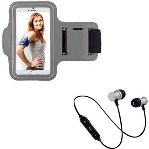 Sportset voor Sony Xperia 5 smartphone (bluetooth koptelefoon + manchetten) lopen T7 (zilver)