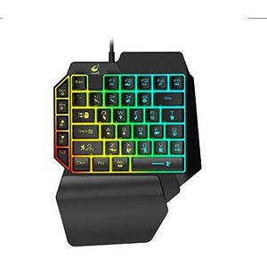 Mini Gaming Toetsenbord, USB, voor PC, Packard Bell Pad, LED, PUBG, verlicht, QWERTY (zwart)