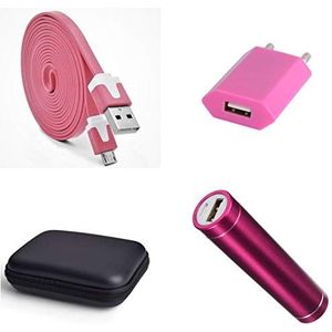 Set voor Alcatel 1 x 2019 (micro-USB-lader Noodle + tas + accu + netstekker) Android (roze)