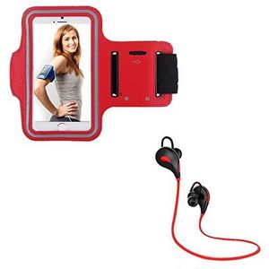 Sportset voor Motorola Moto G7 Play Smartphone (Bluetooth hoofdtelefoon Sport + Armband) Hardlopen T6 (rood)