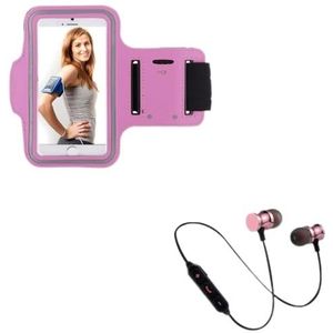 Sportset voor Xiaomi Mi 9T Pro Smartphone hoofdtelefoon Bluetooth metaal + armband hardlopen T7 (roze)