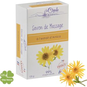 Arnica Massagezeep 125g | met exfoliërende olijfsteenpoeder | 99% ingrediënten van natuurlijke oorsprong | La Cigale