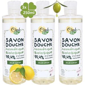 Cigale Bio, Biologische olijf olie douchegel 3x250ml. Zonder conserveermiddel - kleur