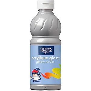 Lefranc Bourgeois 188369 Glossy vloeibare acrylverf, klaar voor gebruik, glanzend en waterdicht, ideaal op papier, karton, hout, gips, metaal, kunststof, fles van 500 ml, zilver