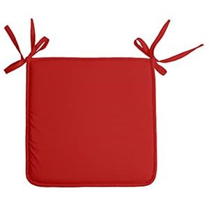 Stof Textile Home stoelkussens - rood - 38 x 38 x 3 cm - voor binnen - touwtjes sluiting - zitkussens plat - vierkant