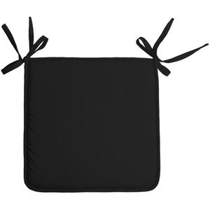 Stof Textile Home stoelkussens - zwart - 38 x 38 x 3 cm - voor binnen - touwtjes sluiting - zitkussens plat - vierkant