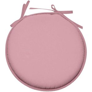 Stof Textile Home stoelkussens - lichtroze - D40 x H3 cm - voor binnen - touwtjes sluiting - zitkussens plat - rond
